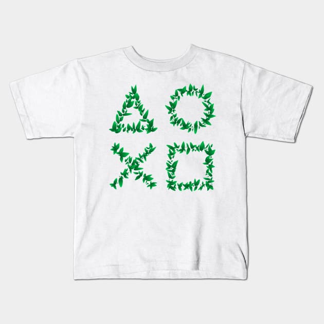 Green Leaf Game Play Buttons Kids T-Shirt by crackerflake